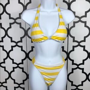 Yellow and White Striped Bikini Set